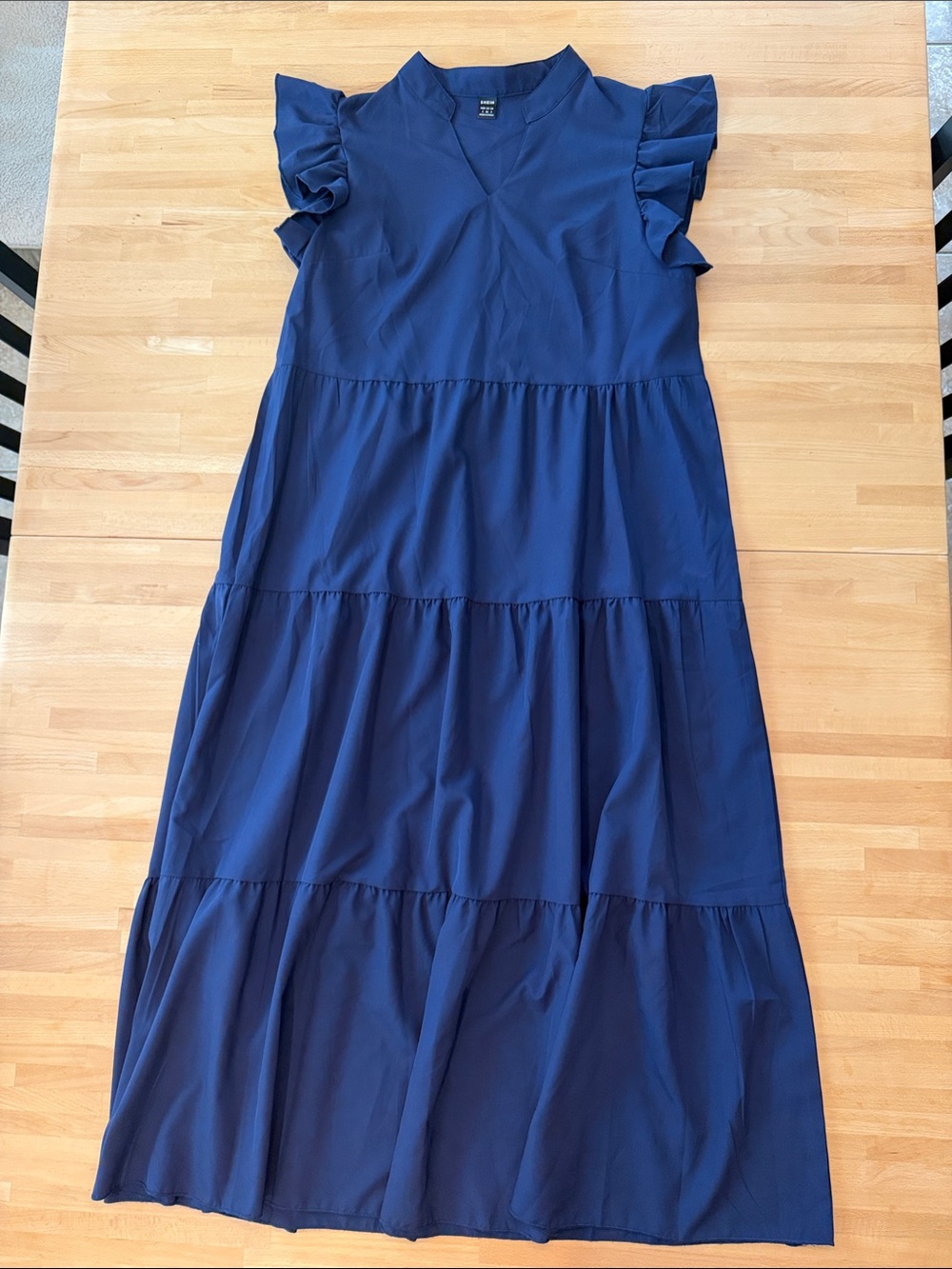 SHEIN Navy Blue Tiered Flutter-Sleeve Maxi Dress